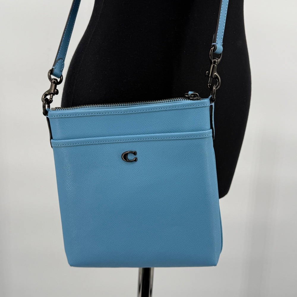 Coach Kitt Messenger Bag Blue Crossgrain Leather Women's Crossbody - Picture 2 of 11